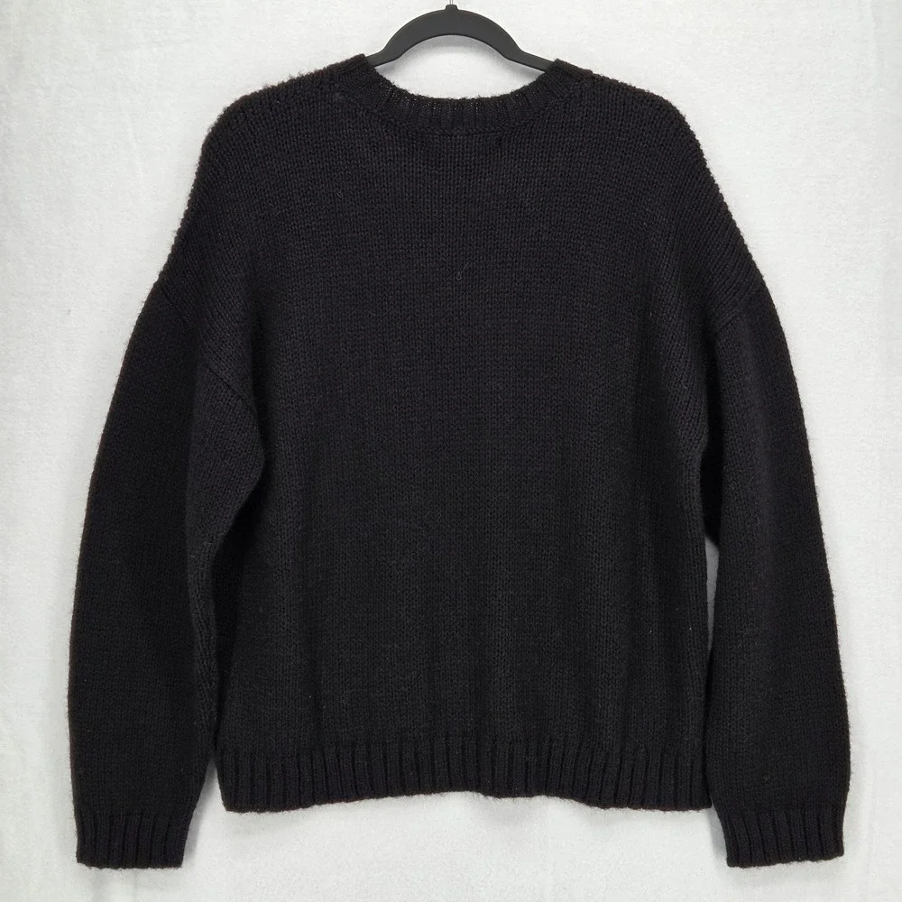 Krimson Klover NEW Women Medium 'Ski' Spell Out‎ Knit Sweater Black Alpaca Blend
